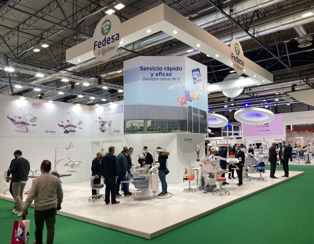 High-quality custom exhibition stand at dental trade fair.