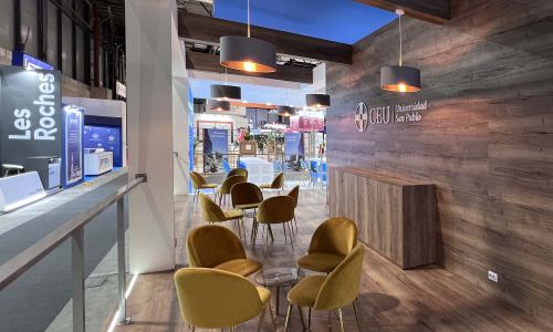 Custom booth interior with seating area built in IFEMA Madrid by PG Exhibition Stands