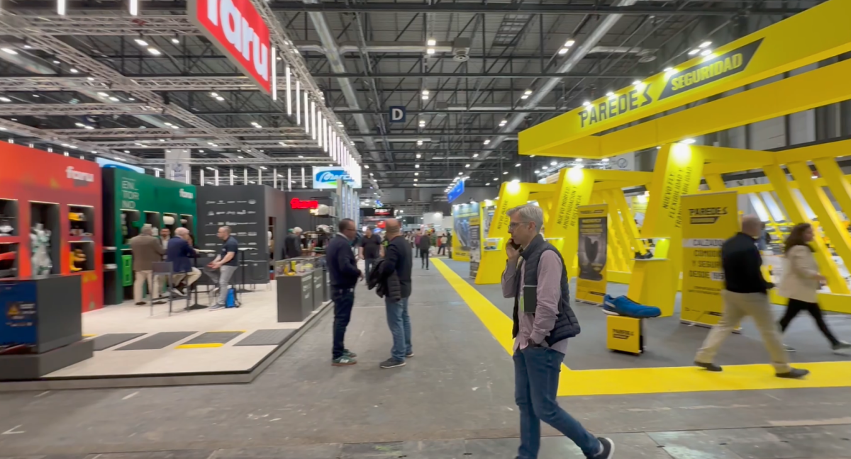 Visitors walking through exhibition stands at SICUR 2026 in IFEMA Madrid