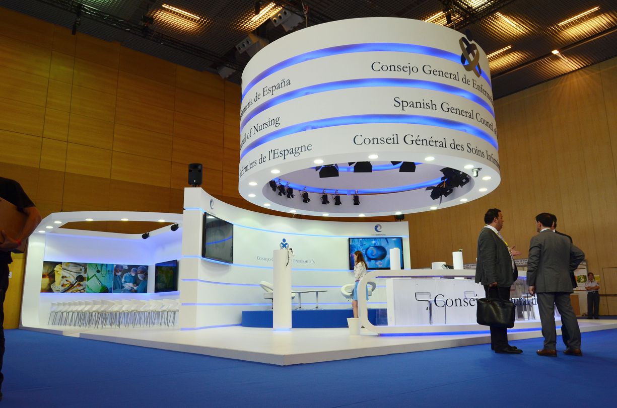 Product display area showcasing sports footwear at a booth in IFEMA