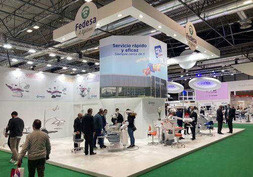 High-quality custom exhibition stand at dental trade fair.